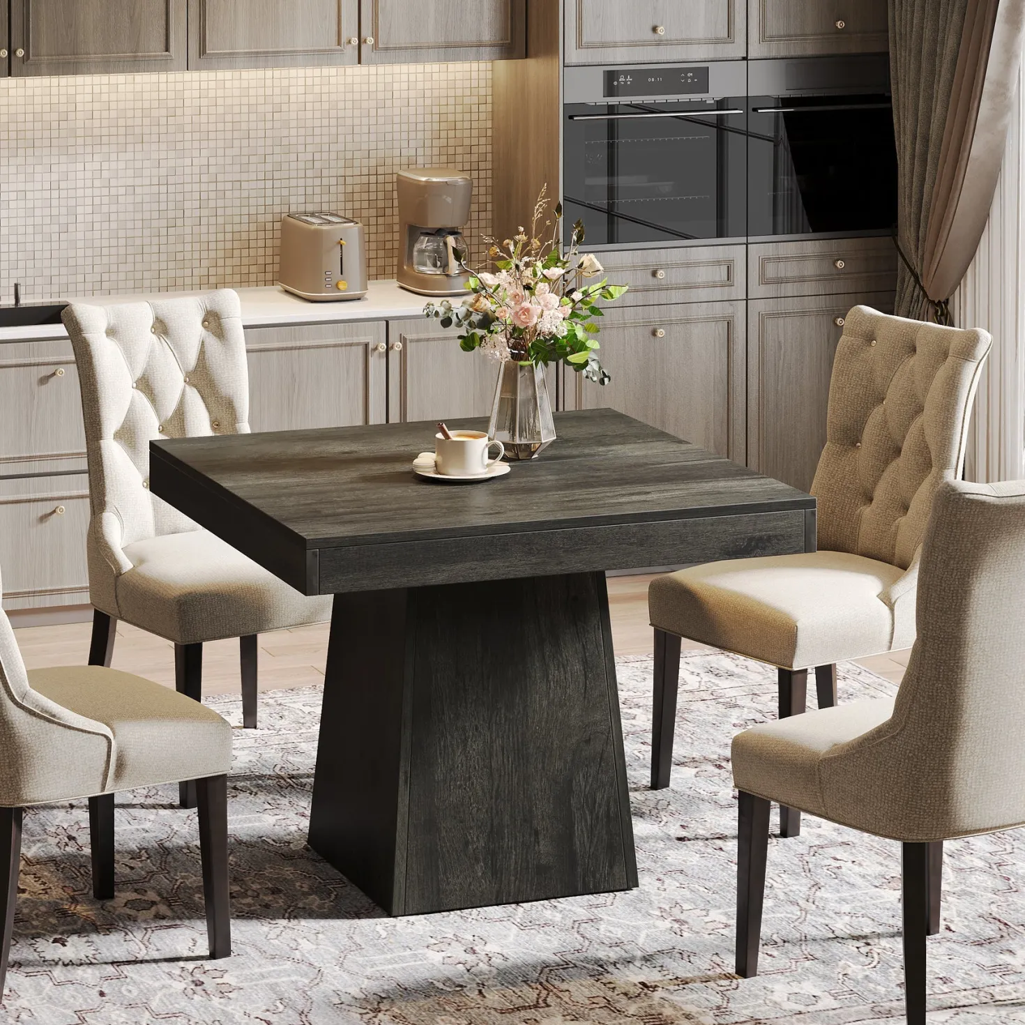 31.5" Square Dining Table, Small Farmhouse Kitchen Dinner Table for 4 People