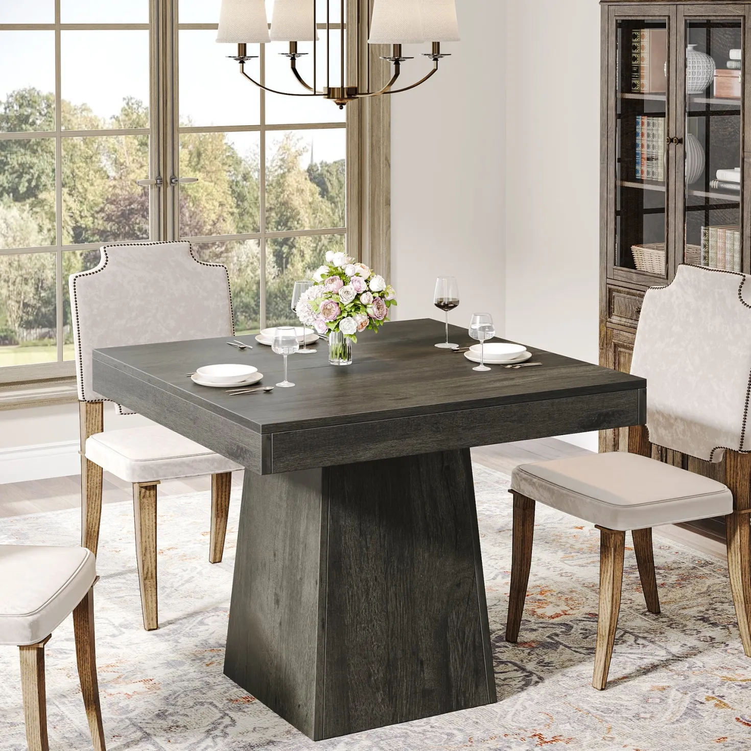 31.5" Square Dining Table, Small Farmhouse Kitchen Dinner Table for 4 People