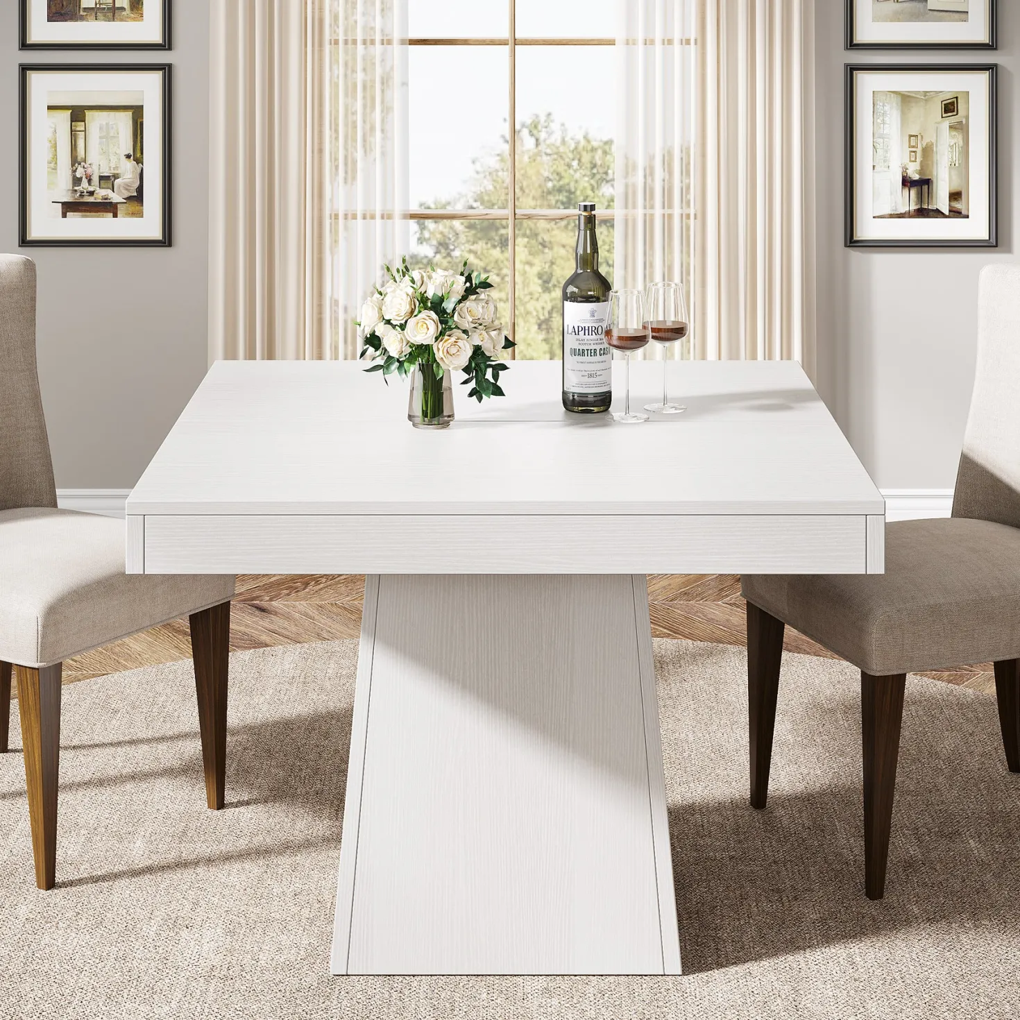 31.5" Square Dining Table, Small Farmhouse Kitchen Dinner Table for 4 People