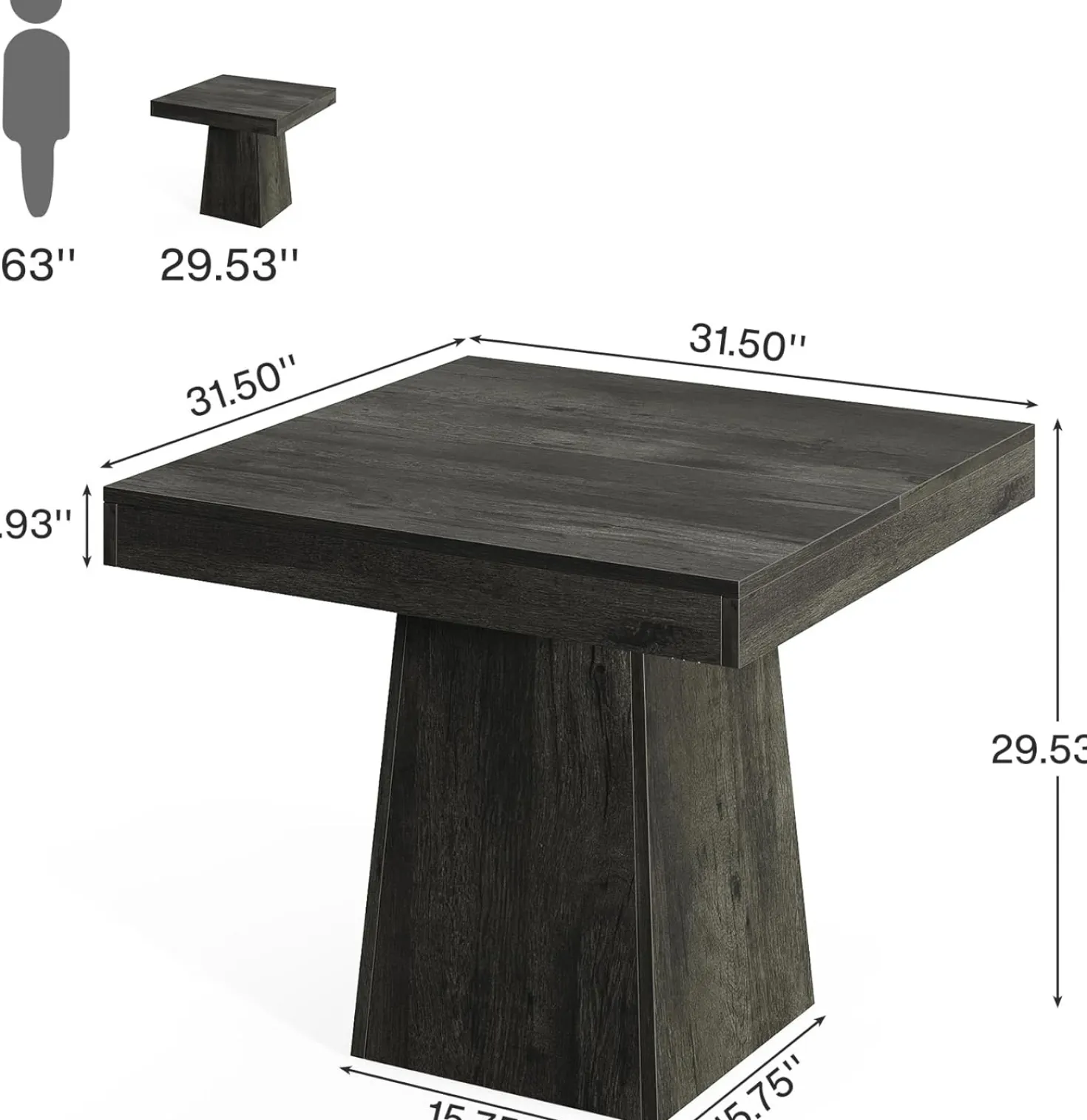 31.5" Square Dining Table, Small Farmhouse Kitchen Dinner Table for 4 People