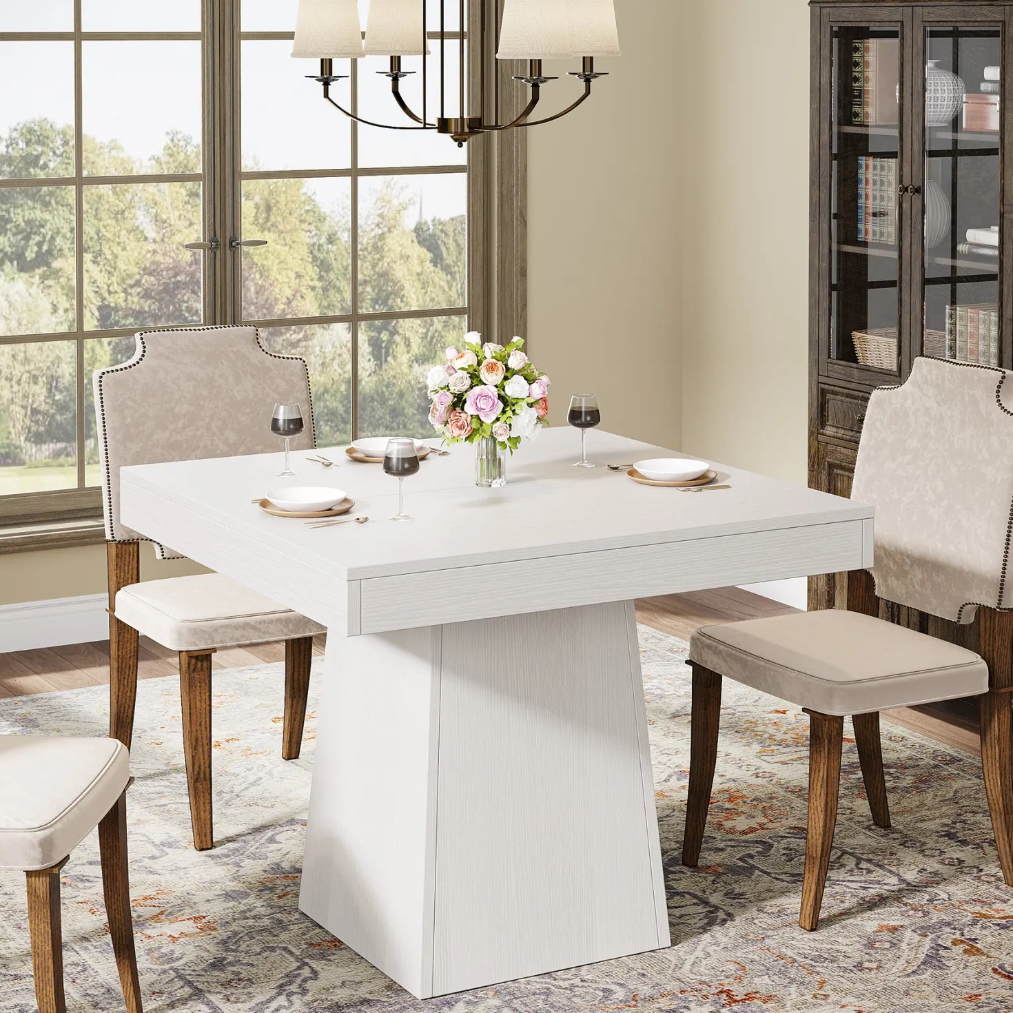 31.5" Square Dining Table, Small Farmhouse Kitchen Dinner Table for 4 People