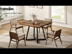 31.5" Square Dining Table, Wood Kitchen Table with Metal Legs for 4