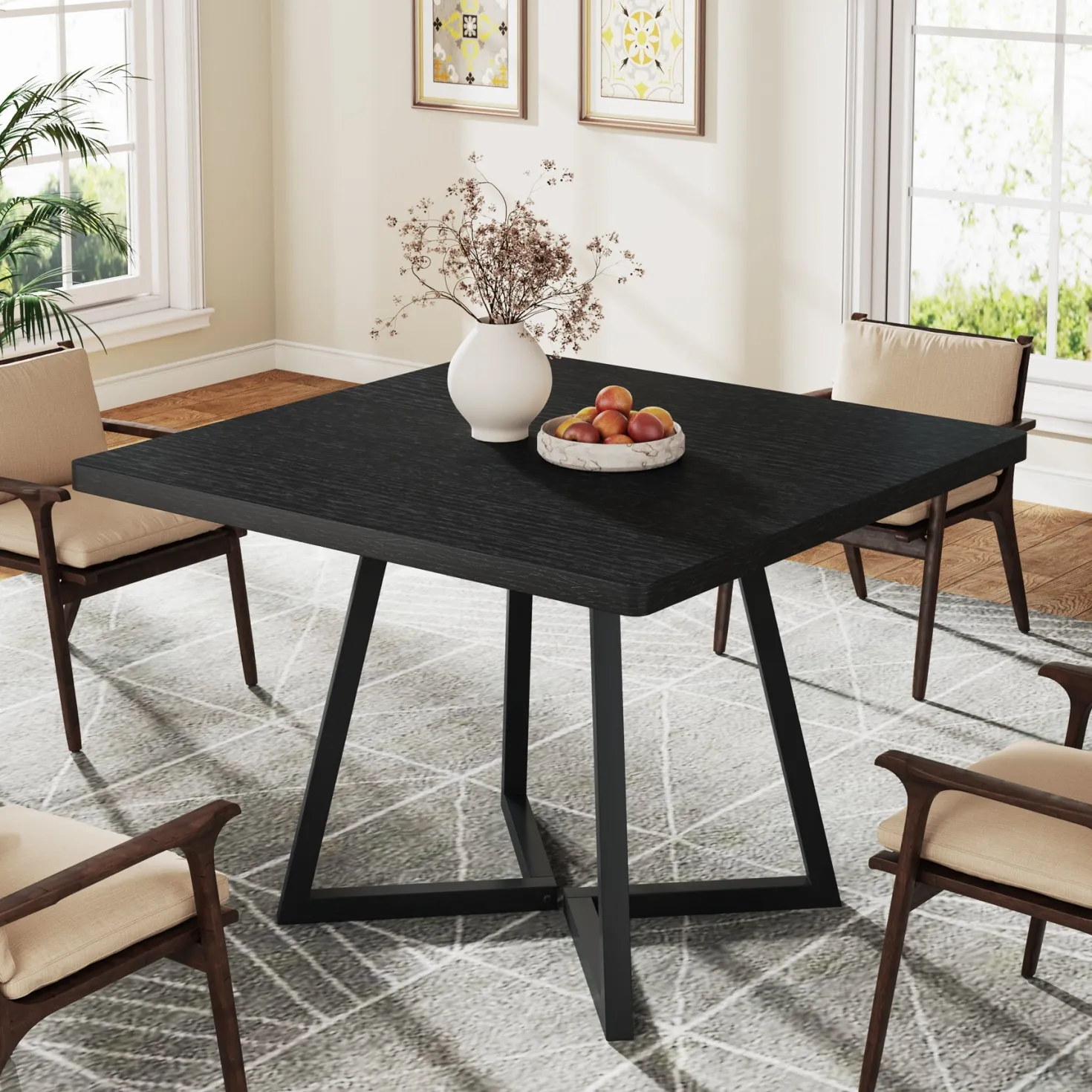 31.5" Square Dining Table, Wood Kitchen Table with Metal Legs for 4