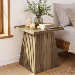 19.7" Square End Table, Modern Rustic Side Table with Fluted Base for Small Space