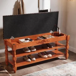 39" Storage Bench, Solid Wood Shoe Bench 8-10 Pair Shoe Organizer with Lift Top