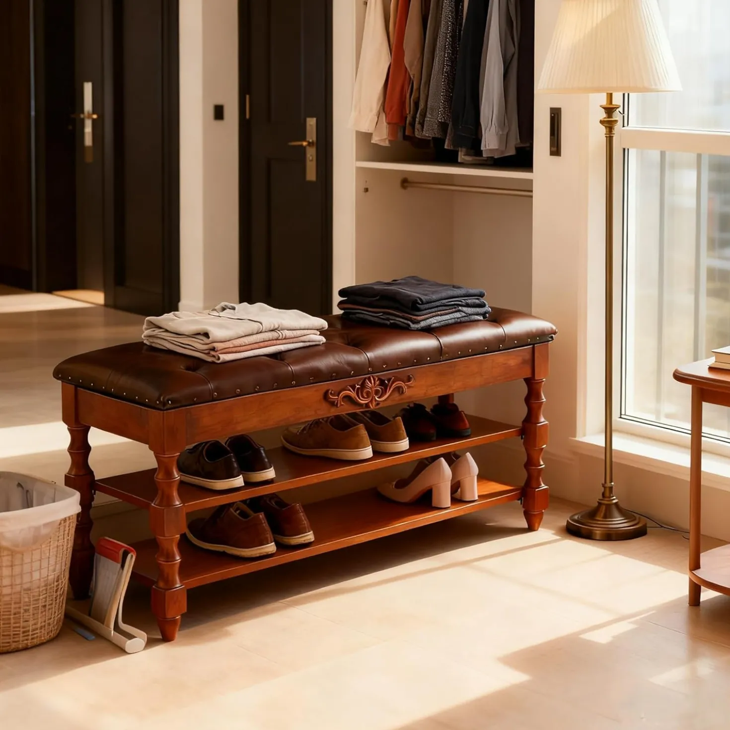 39" Storage Bench, Solid Wood Shoe Bench 8-10 Pair Shoe Organizer with Lift Top