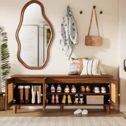 55" Storage Bench, 2-Tier Shoe Bench with Lift Top Storage