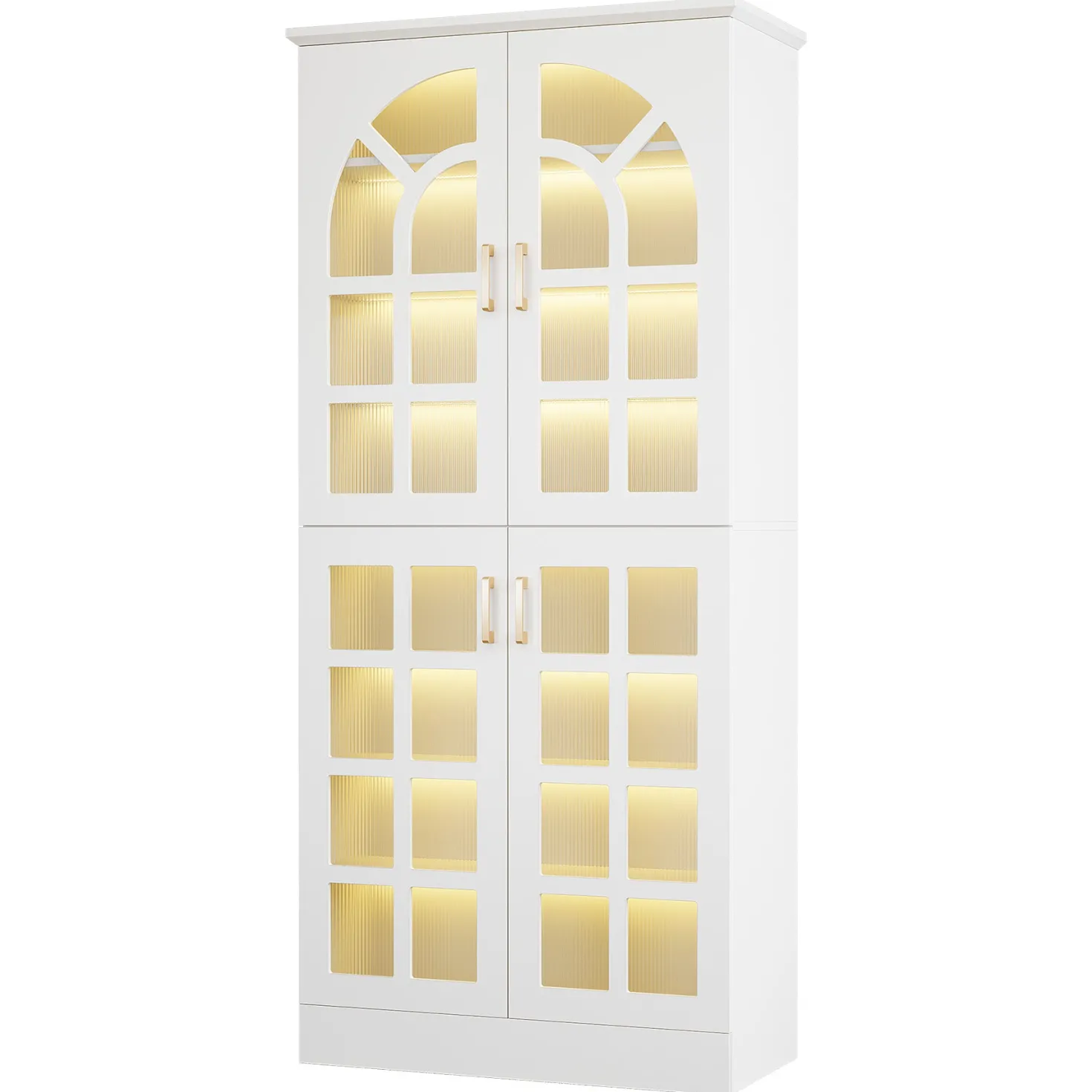69" Storage Cabinet, Modern Bookcase with Doors and LED Lights