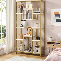 71" Tall Bookshelf, Modern 11-Tier Bookcase Display Shelf