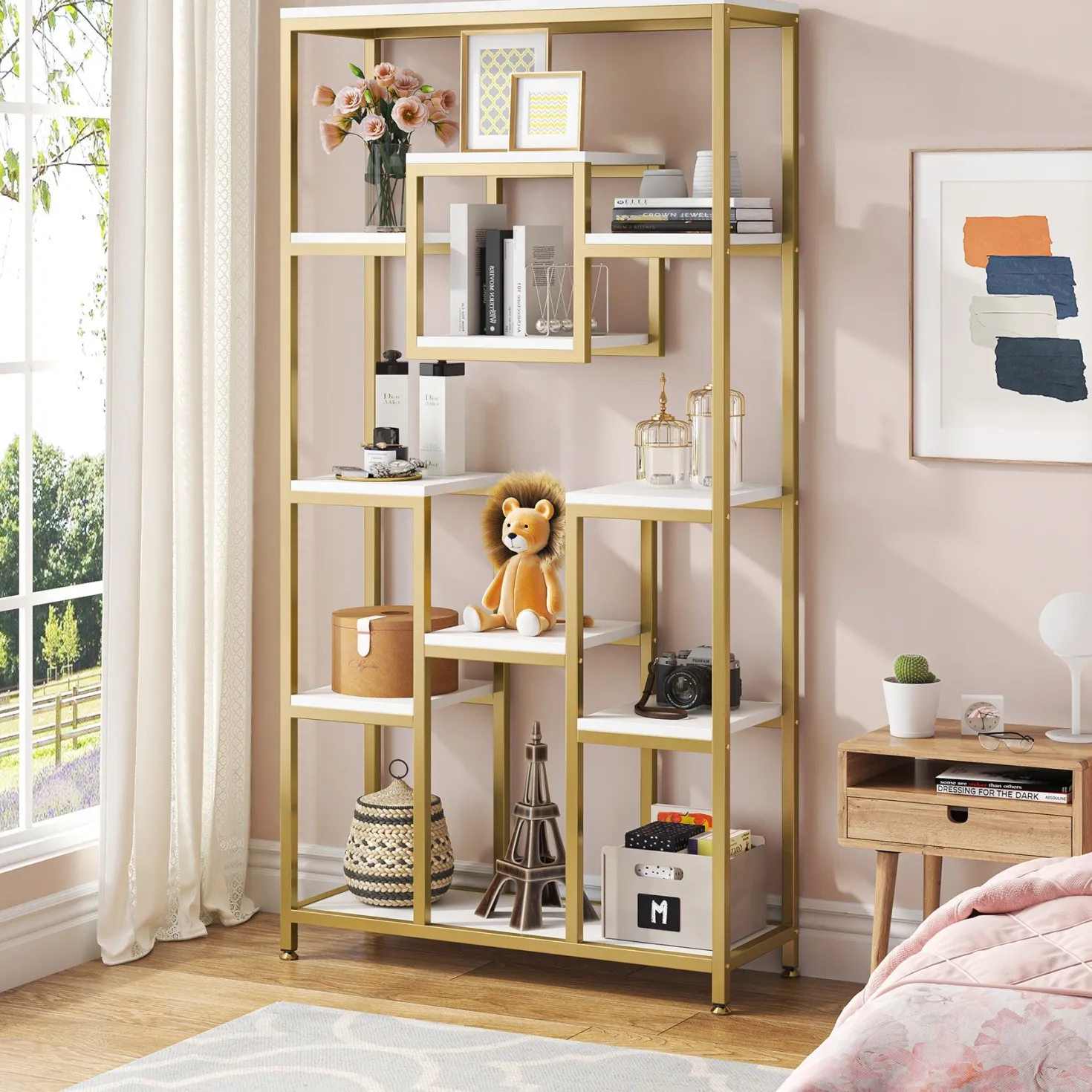 71" Tall Bookshelf, Modern 11-Tier Bookcase Display Shelf