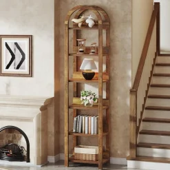 71" Tall and Narrow Bookshelf, 6-Tier Arched Bookcase Open Storage Rack