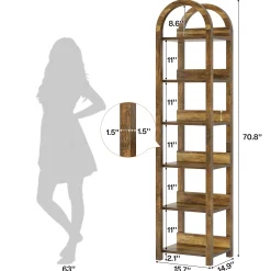 71" Tall and Narrow Bookshelf, 6-Tier Arched Bookcase Open Storage Rack