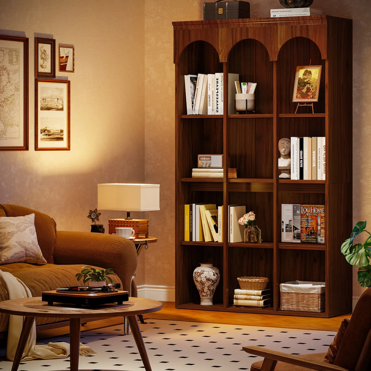 71" Tall Arched Bookshelf, 5-Tier Freestanding Bookcase Display Rack