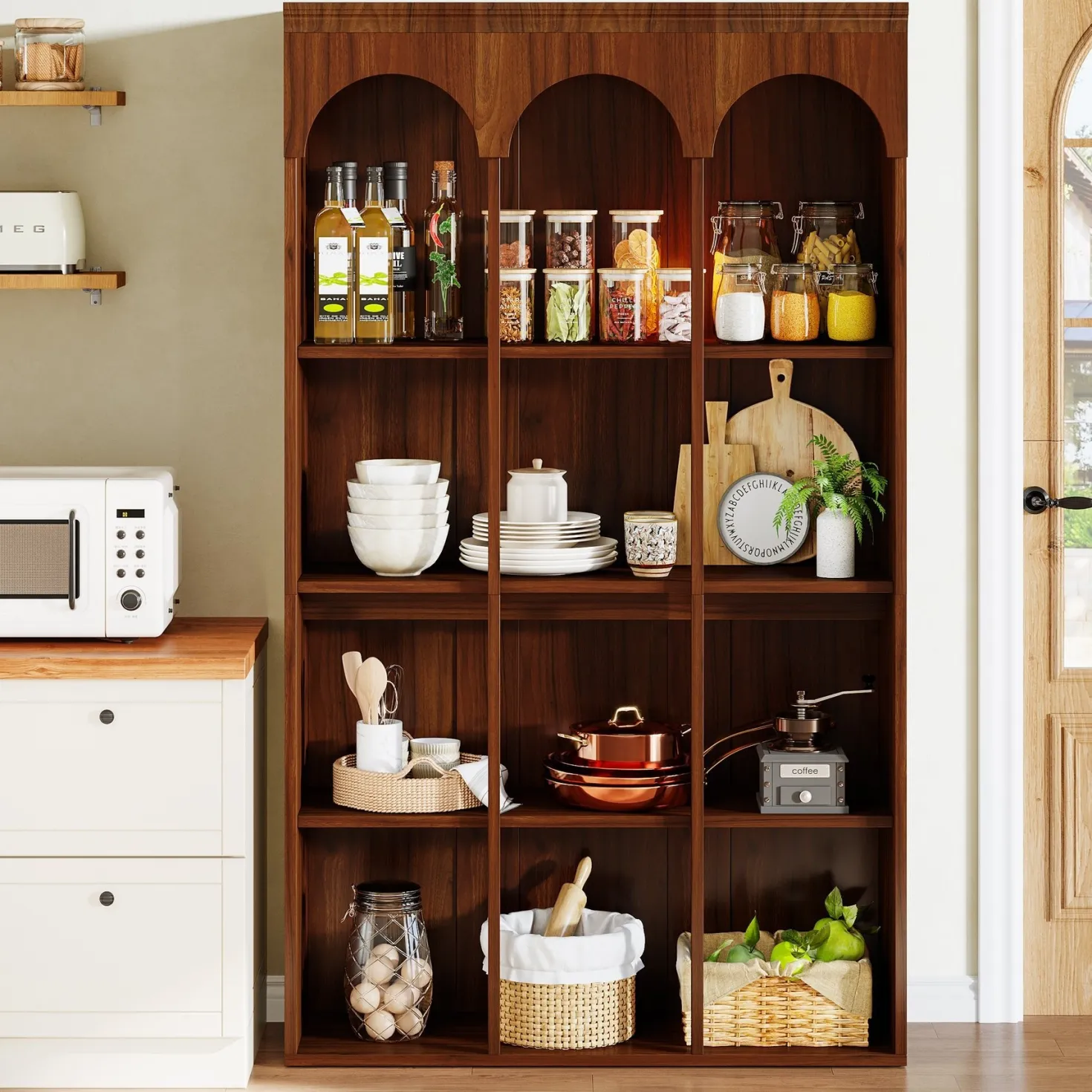 71" Tall Arched Bookshelf, 5-Tier Freestanding Bookcase Display Rack