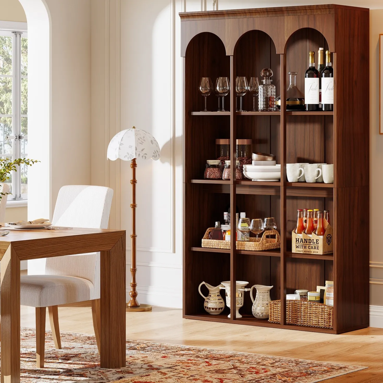 71" Tall Arched Bookshelf, 5-Tier Freestanding Bookcase Display Rack