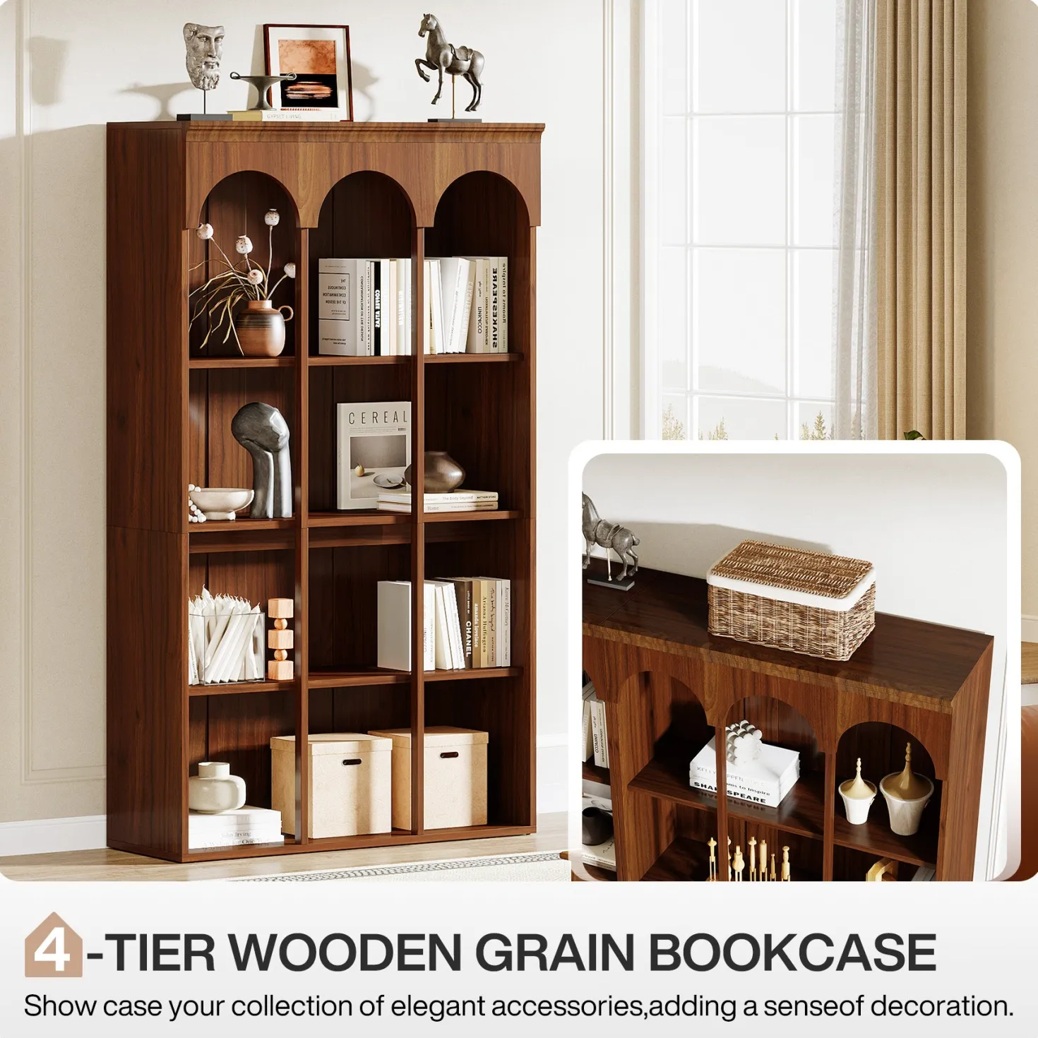 71" Tall Arched Bookshelf, 5-Tier Freestanding Bookcase Display Rack