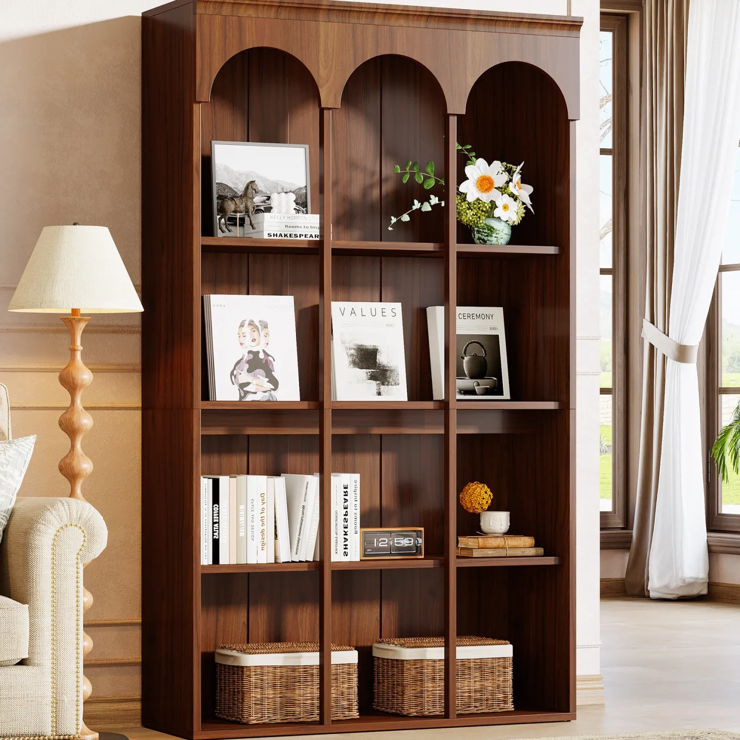 71" Tall Arched Bookshelf, 5-Tier Freestanding Bookcase Display Rack