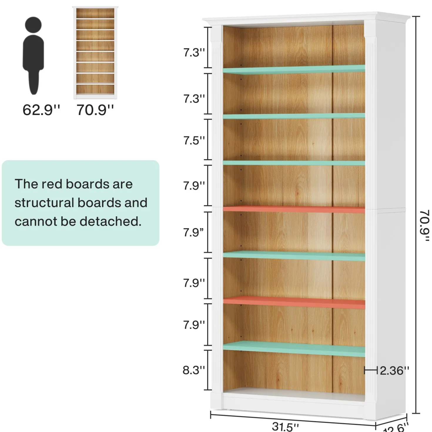 70.9" Tall Bookcase, Modern 8-Tier Bookshelf Freestanding Display Shelf