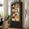 71" Tall Bookcase, 5-Tier Arched Bookshelf with Storage Cabinet and Fluted Doors