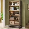 70.8" Tall Bookcase, 5-Tier Free-Standing Bookshelf Organizer with LED Lights