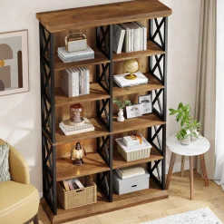 75" Tall Bookcase, 6-Tier Industrial Bookshelf Display Storage Etagere for Home Office