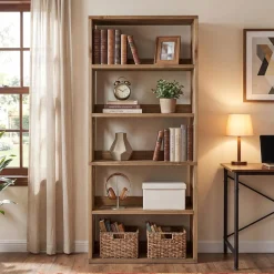 70.8" Tall Bookcase,5-Tier Solid Wood Bookshelf Display Rack for Living Room