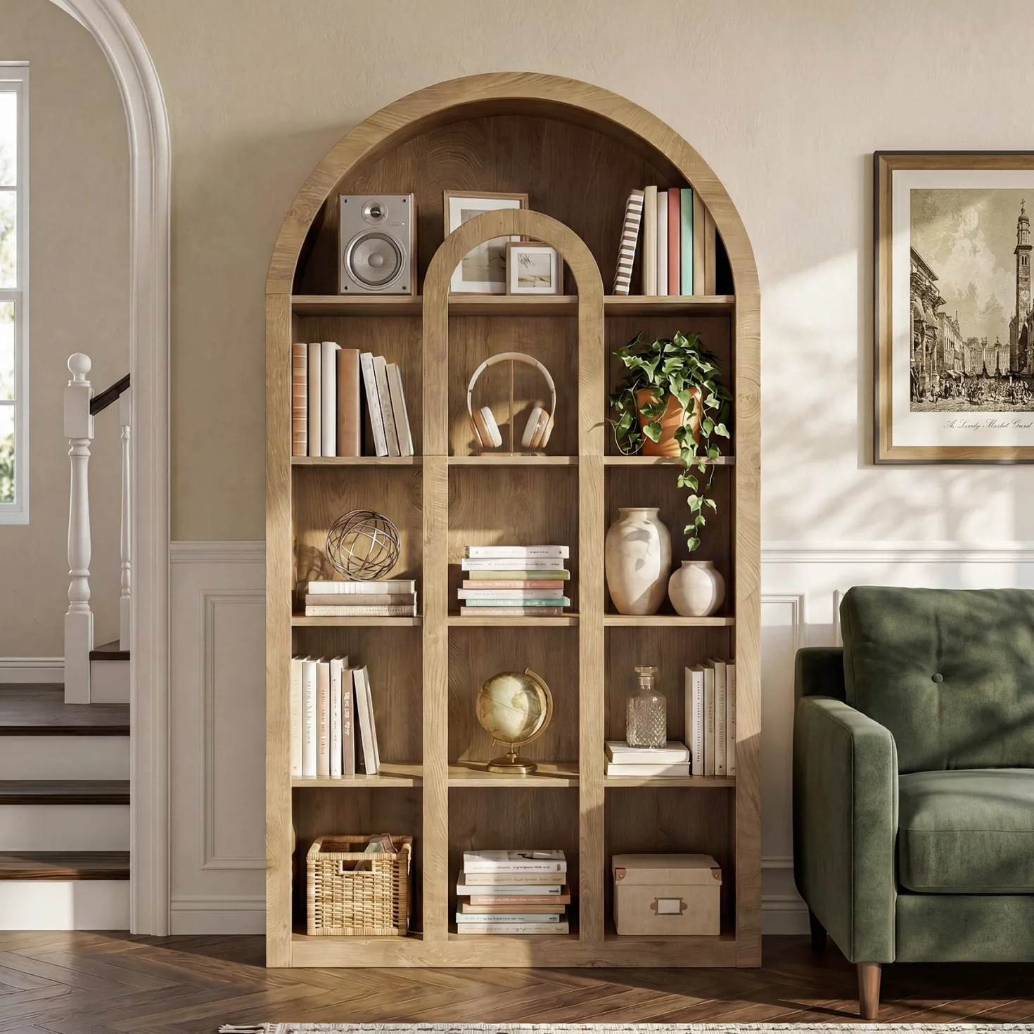 70.87" Tall Bookshelf, 5-Tier Arched Bookcase with Open Shelves for Living Room