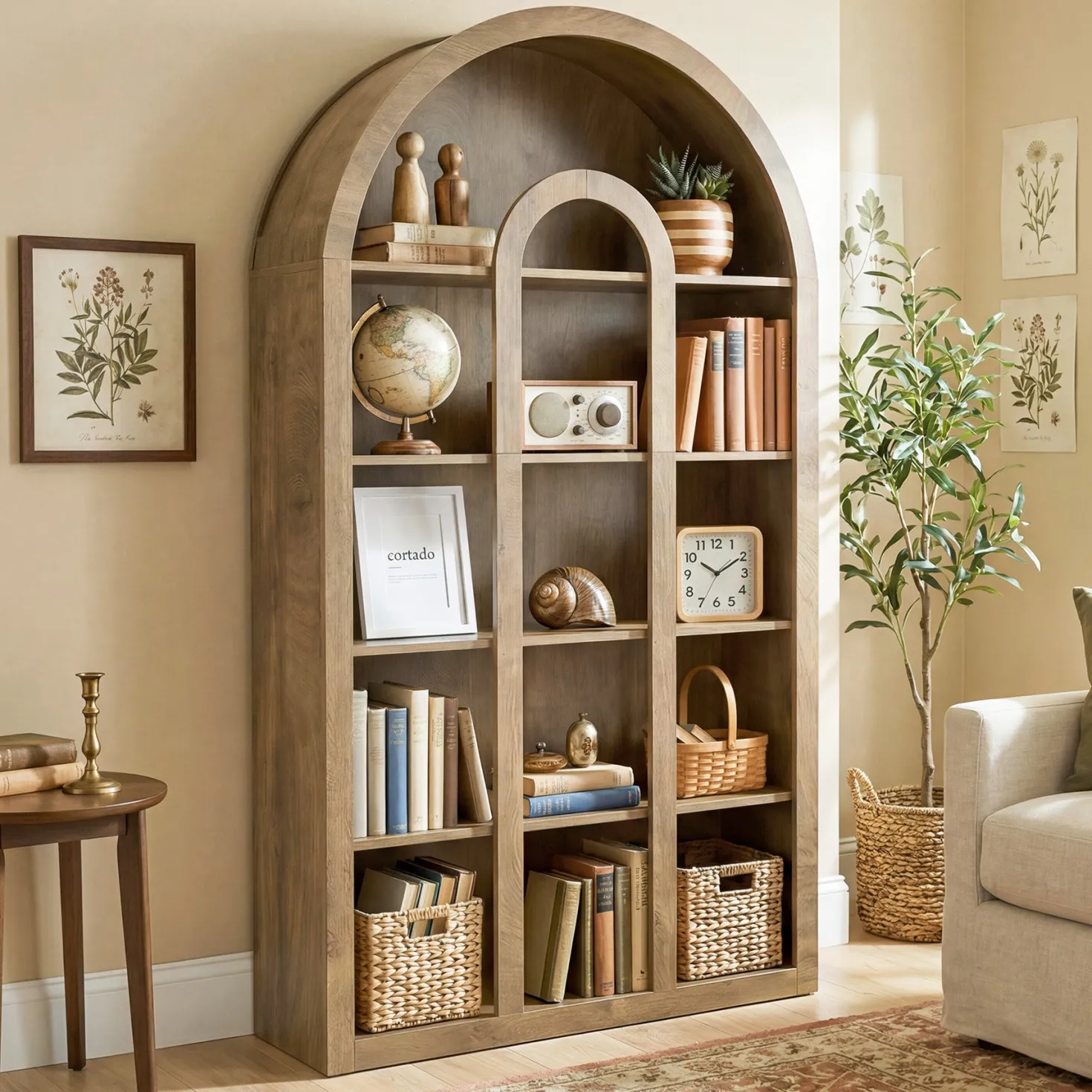 70.87" Tall Bookshelf, 5-Tier Arched Bookcase with Open Shelves for Living Room
