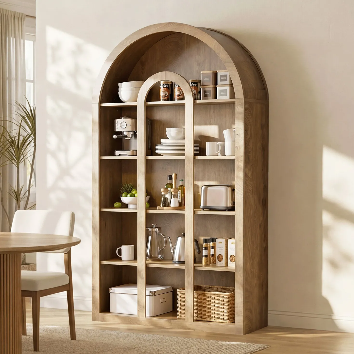 70.87" Tall Bookshelf, 5-Tier Arched Bookcase with Open Shelves for Living Room