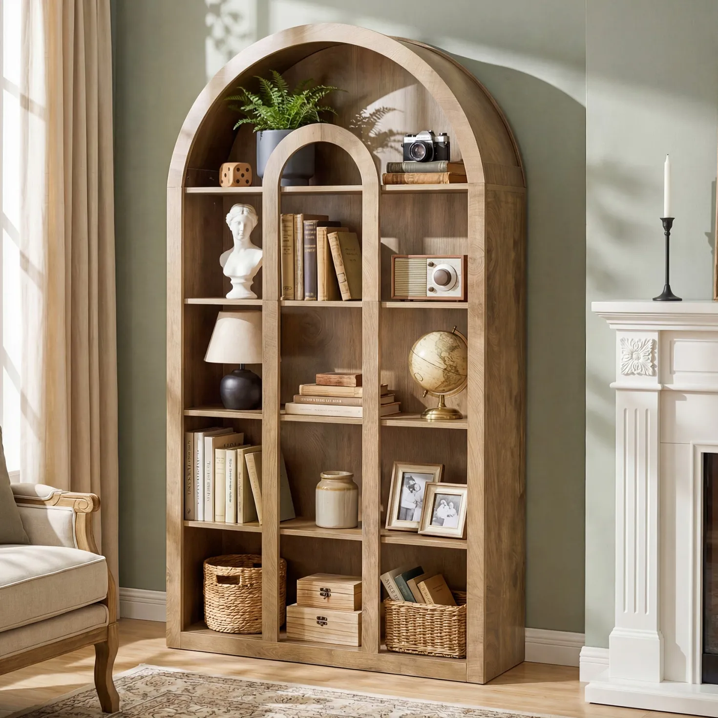 70.87" Tall Bookshelf, 5-Tier Arched Bookcase with Open Shelves for Living Room