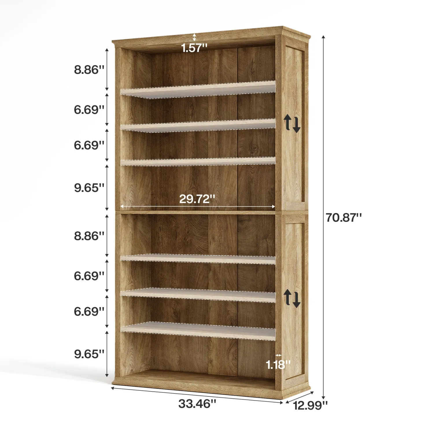 71" Tall Bookshelf, 8-Tier Bookcase FreeStanding Display Etagere with Adjustable Shelves