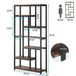 79" Tall Bookshelf, 7-Tier Bookcase 10 Open Display Shelves