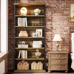 72" Tall Bookshelf, 6-Tier Industrial Etagere Bookcase with Open Storage Shelves