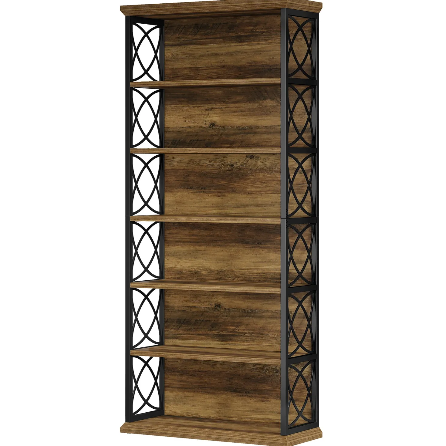 72" Tall Bookshelf, 6-Tier Industrial Etagere Bookcase with Open Storage Shelves