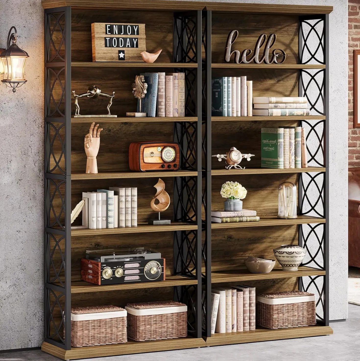 72" Tall Bookshelf, 6-Tier Industrial Etagere Bookcase with Open Storage Shelves