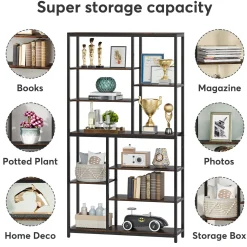 79" Tall Bookshelf, 8-Tier Staggered Etagere Bookcase Shelving Unit