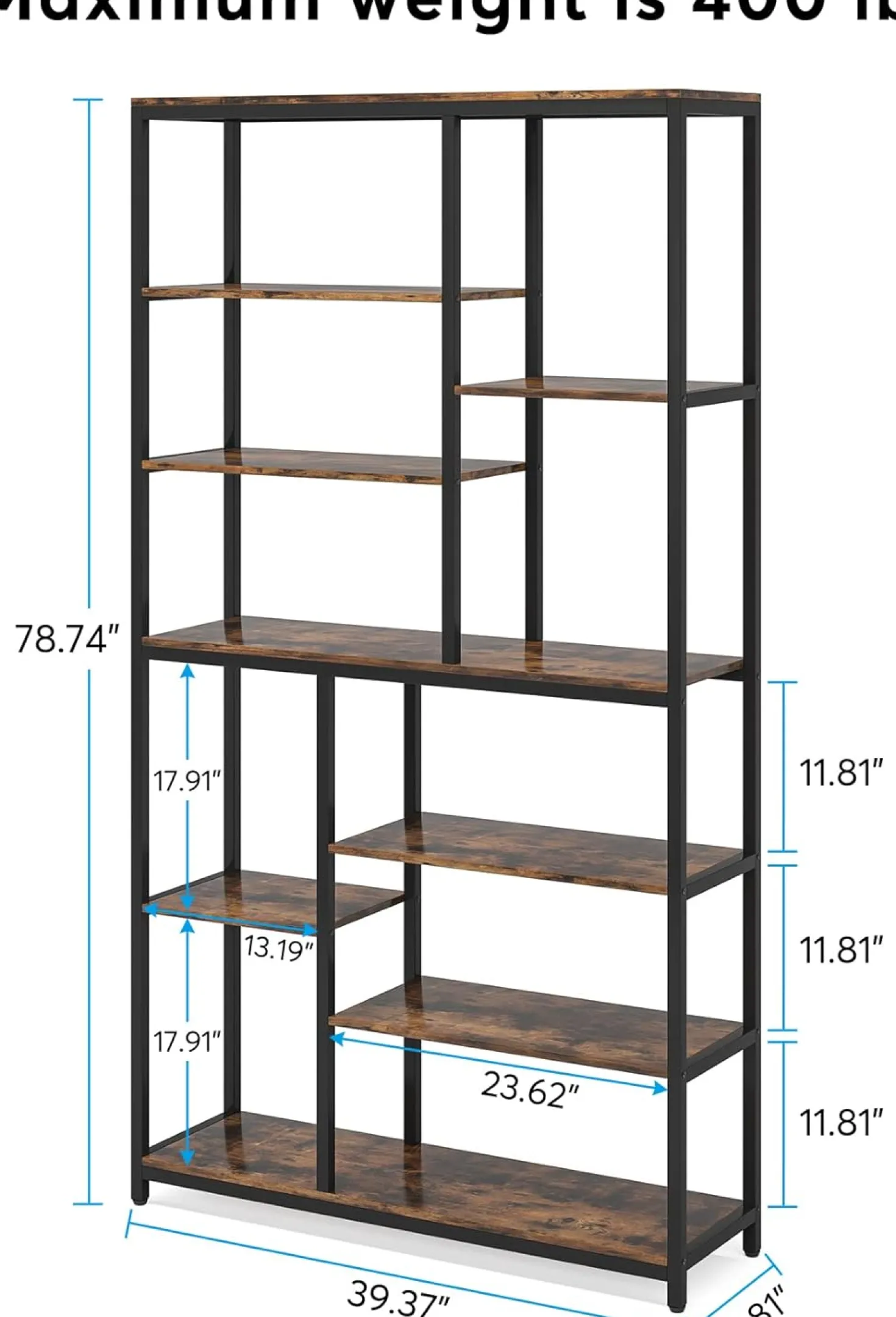 79" Tall Bookshelf, 8-Tier Staggered Etagere Bookcase Shelving Unit