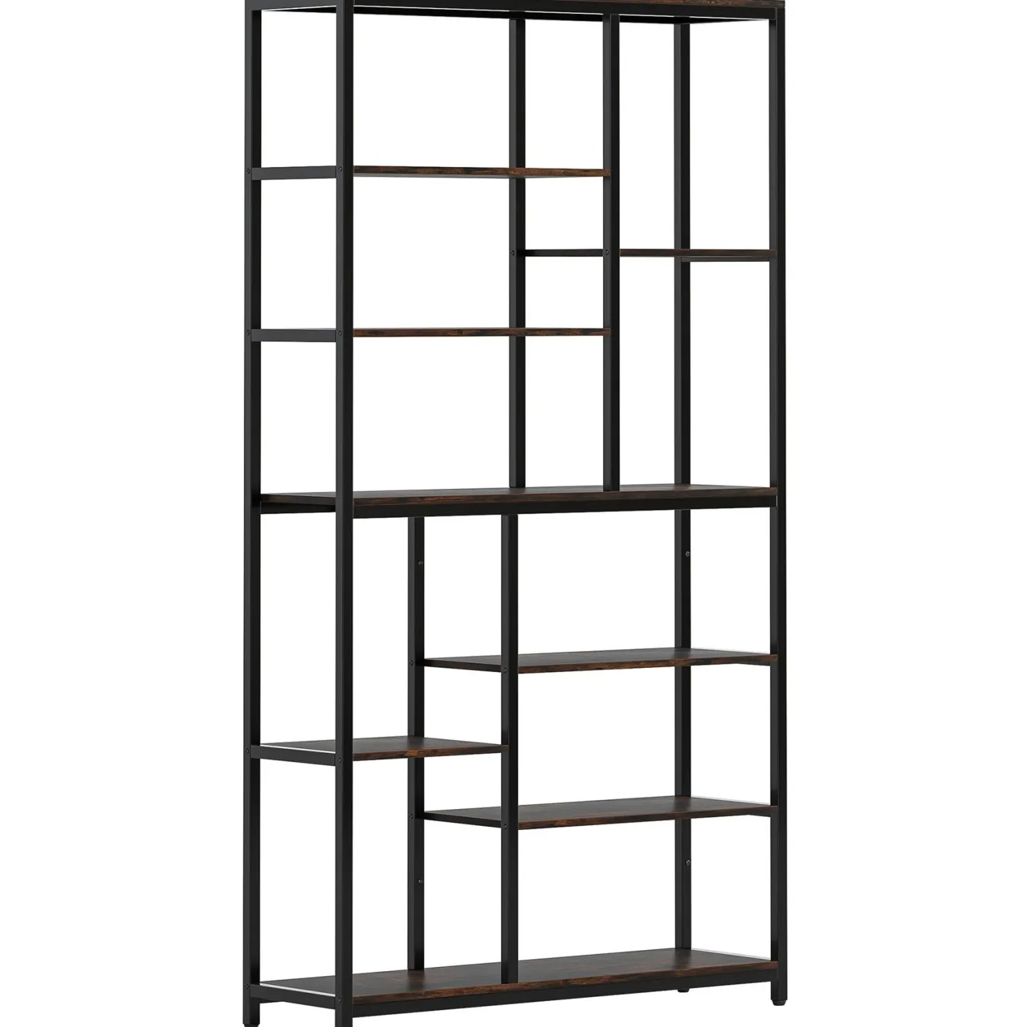 79" Tall Bookshelf, 8-Tier Staggered Etagere Bookcase Shelving Unit