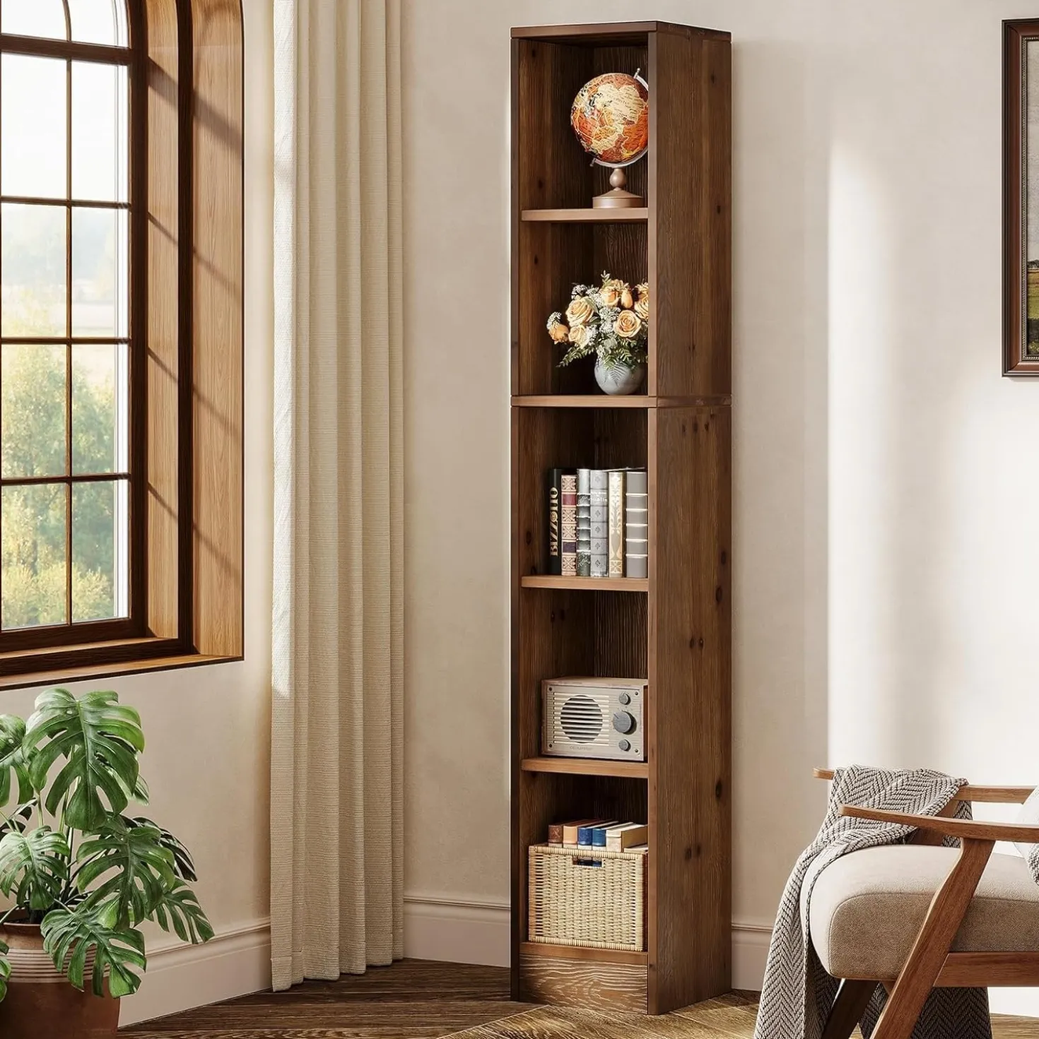 70.9" Tall Bookshelf, 5-Tier Wood Corner Bookcase Display Shelves for Home Office