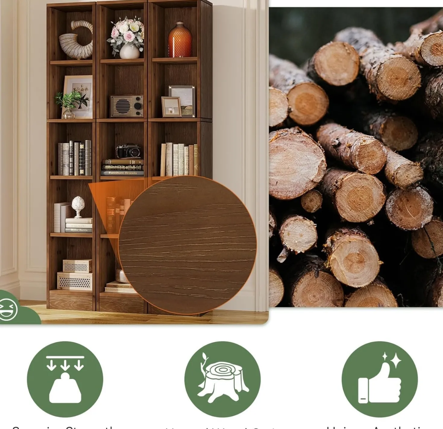 70.9" Tall Bookshelf, 5-Tier Wood Corner Bookcase Display Shelves for Home Office