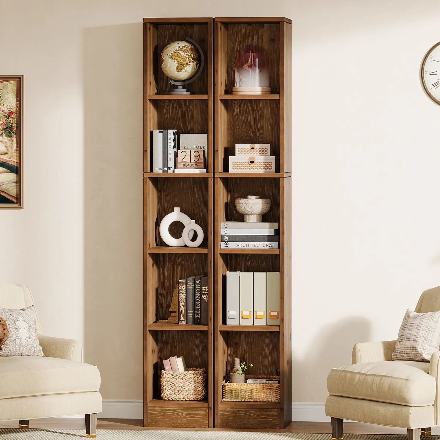70.9" Tall Bookshelf, 5-Tier Wood Corner Bookcase Display Shelves for Home Office