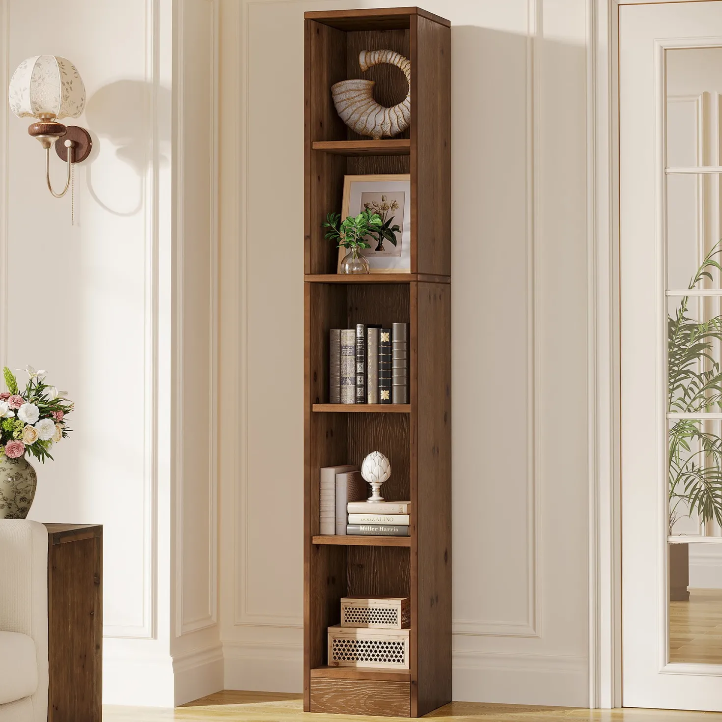 70.9" Tall Bookshelf, 5-Tier Wood Corner Bookcase Display Shelves for Home Office