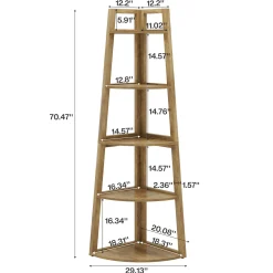 70" Tall Corner Bookshelf, 5 Tier Modern Corner Bookcase Ladder Shelf Plant Stand