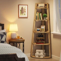 70" Tall Corner Bookshelf, 5 Tier Modern Corner Bookcase Ladder Shelf Plant Stand
