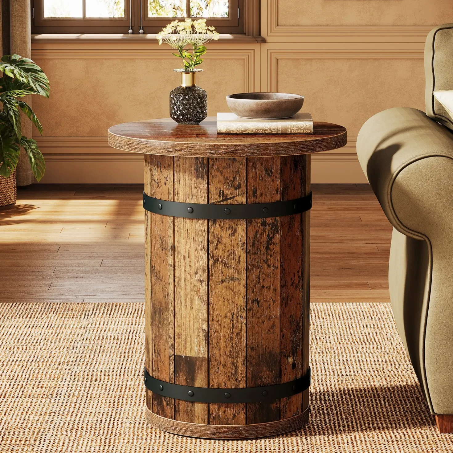 25.6" Tall End Table, Round Side Table Nightstand with Sturdy Base
