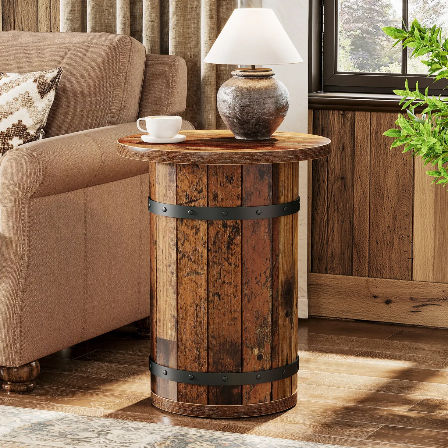 25.6" Tall End Table, Round Side Table Nightstand with Sturdy Base