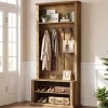 70.89" Tall Hall Tree, Entryway Coat Rack with Bench and Shoe Storage