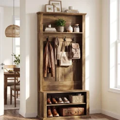 70.89" Tall Hall Tree, Entryway Coat Rack with Bench and Shoe Storage