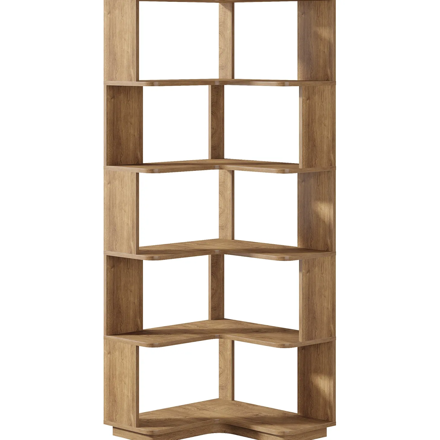 65" Tall L-Shaped Bookshelf, 6-Tier Corner Bookcase Display Rack with Anti-Drop Panel