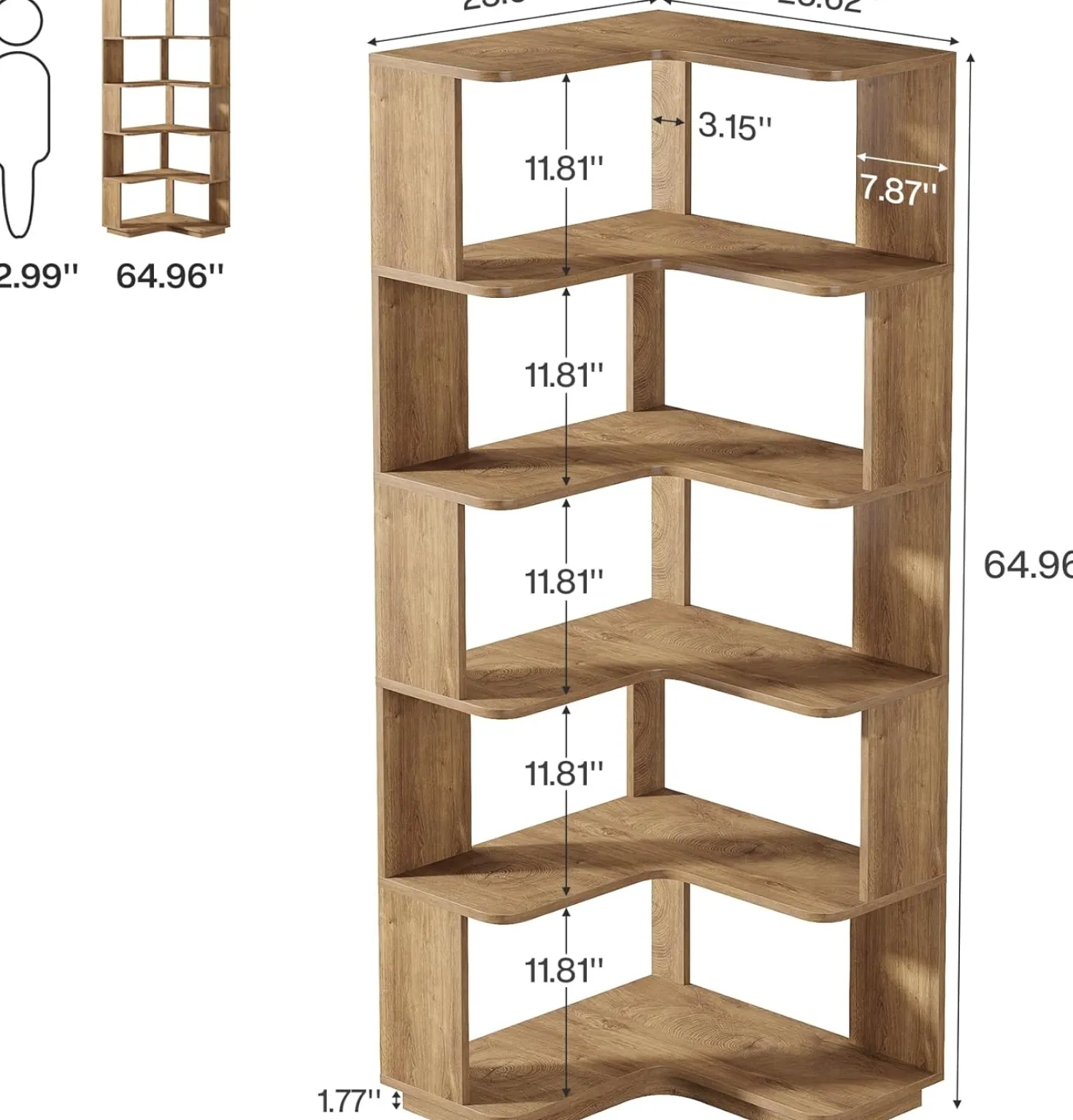 65" Tall L-Shaped Bookshelf, 6-Tier Corner Bookcase Display Rack with Anti-Drop Panel